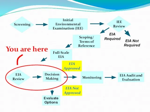 Screening Initial Environmental Examination (IEE) EIA Not Required EIA Required Monitoring EIA