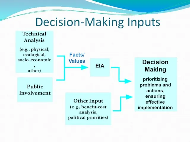 Decision-Making Inputs Technical Analysis (e.g., physical, ecological, socio-economic, other) Decision Making prioritizing