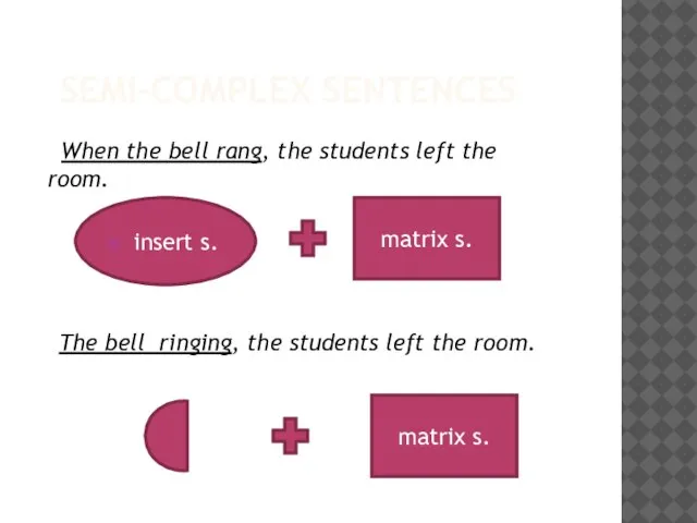 SEMI-COMPLEX SENTENCES insert s. matrix s. When the bell rang, the students