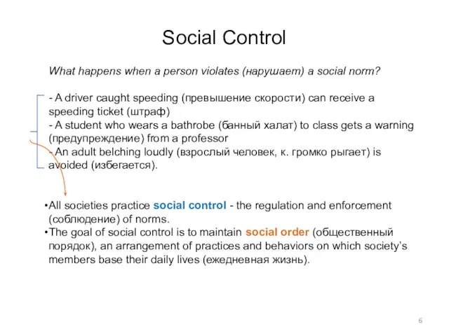 Social Control What happens when a person violates (нарушает) a social norm?