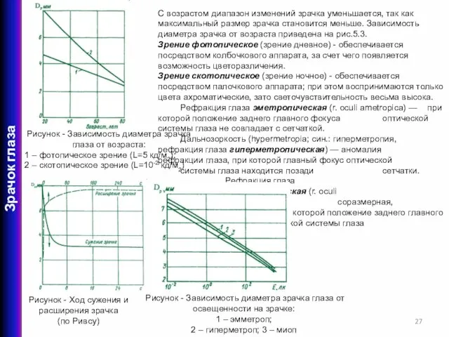 С возрастом диапазон изменений зрачка уменьшается, так как максимальный размер зрачка становится