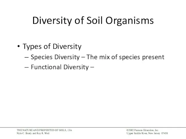 Diversity of Soil Organisms Types of Diversity Species Diversity – The mix