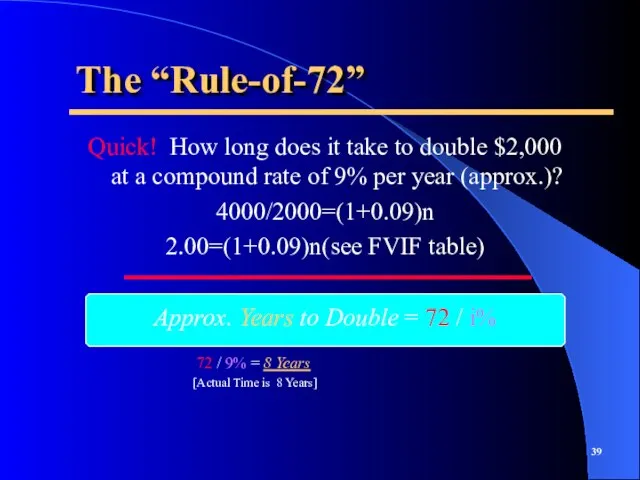 The “Rule-of-72” Quick! How long does it take to double $2,000 at