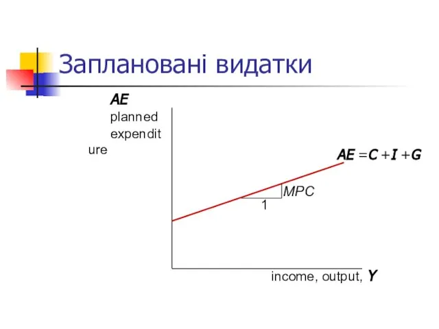 Заплановані видатки income, output, Y AE planned expenditure