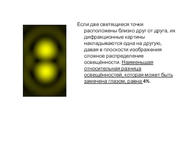 Если две светящиеся точки расположены близко друг от друга, их дифракционные картины