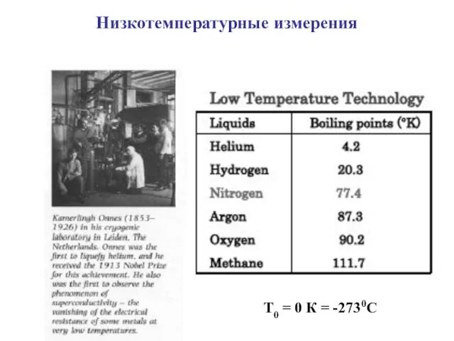 Низкотемпературные измерения Т0 = 0 К = -2730С