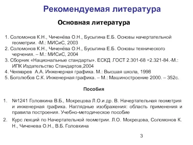 Рекомендуемая литература Основная литература 1. Соломонов К.Н., Чиченёва О.Н., Бусыгина Е.Б. Основы