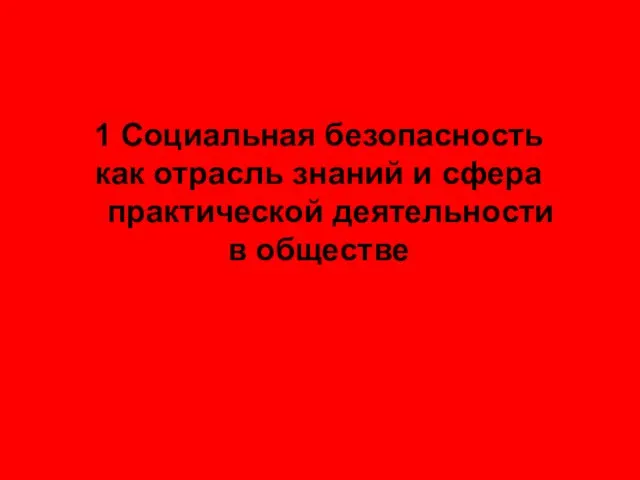 1 Социальная безопасность как отрасль знаний и сфера практической деятельности в обществе