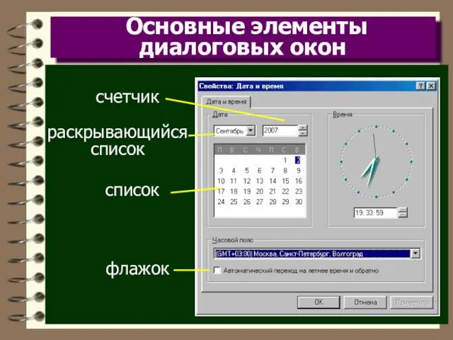 Основные элементы диалоговых окон