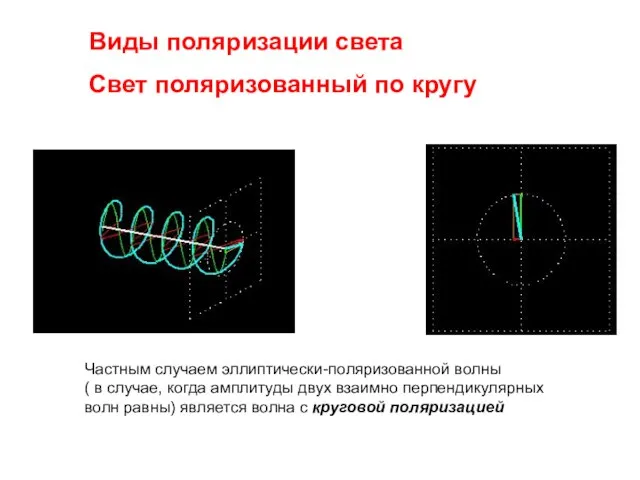 Виды поляризации света Свет поляризованный по кругу Частным случаем эллиптически-поляризованной волны (