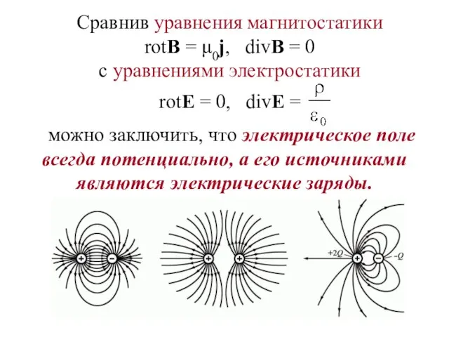 Сравнив уравнения магнитостатики rotВ = μ0j, divВ = 0 с уравнениями электростатики
