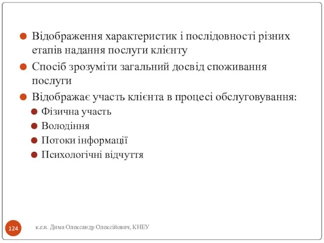 Відображення характеристик і послідовності різних етапів надання послуги клієнту Спосіб зрозуміти загальний