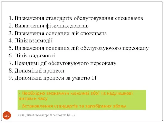 к.е.н. Дима Олександр Олексійович, КНЕУ 1. Визначення стандартів обслуговування споживачів 2. Визначення