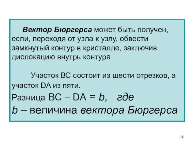 Вектор Бюргерса может быть получен, если, переходя от узла к узлу, обвести