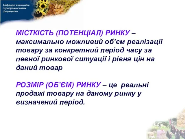 МІСТКІСТЬ (ПОТЕНЦІАЛ) РИНКУ – максимально можливий об’єм реалізації товару за конкретний період