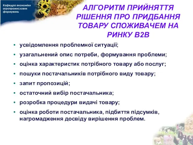 АЛГОРИТМ ПРИЙНЯТТЯ РІШЕННЯ ПРО ПРИДБАННЯ ТОВАРУ СПОЖИВАЧЕМ НА РИНКУ B2B усвідомлення проблемної