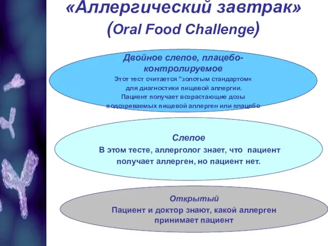 «Аллергический завтрак» (Oral Food Challenge) Двойное слепое, плацебо-контролируемое Этот тест считается "золотым