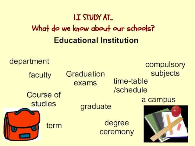 1.I STUDY AT... What do we know about our schools? Educational Institution