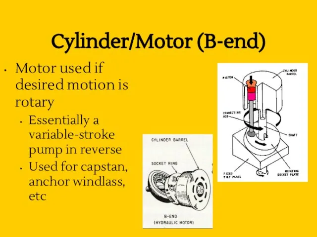 Cylinder/Motor (B-end) Motor used if desired motion is rotary Essentially a variable-stroke