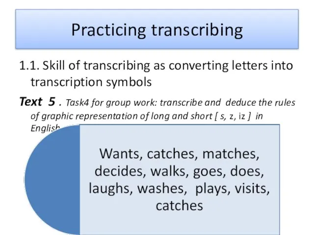 Practicing transcribing 1.1. Skill of transcribing as converting letters into transcription symbols