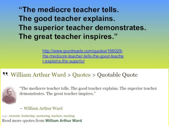 “The mediocre teacher tells. The good teacher explains. The superior teacher demonstrates.