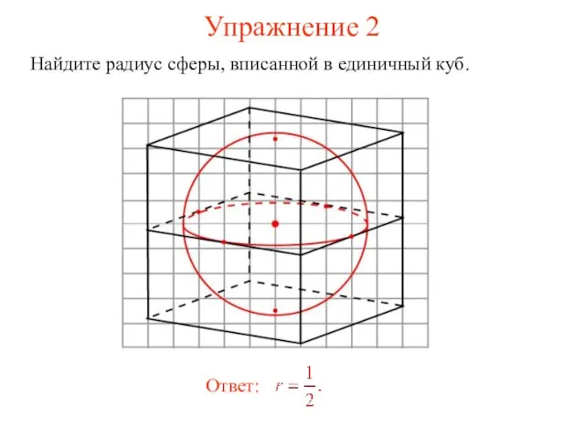 Упражнение 2 Найдите радиус сферы, вписанной в единичный куб.