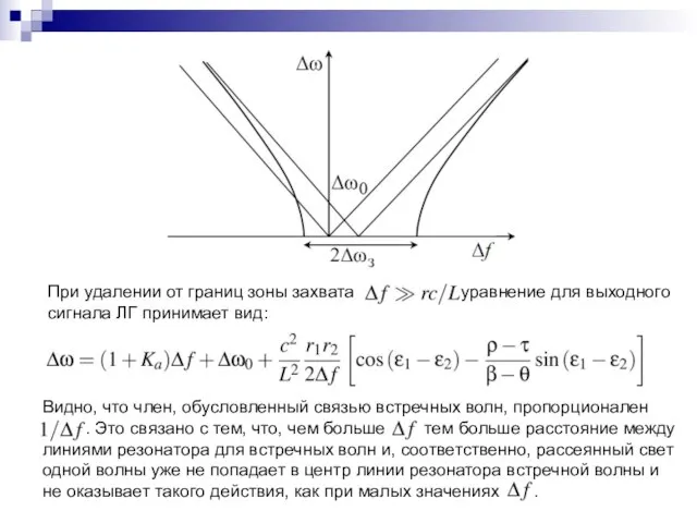 При удалении от границ зоны захвата уравнение для выходного сигнала ЛГ принимает