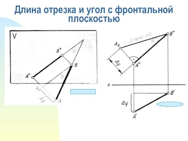 Длина отрезка и угол с фронтальной плоскостью