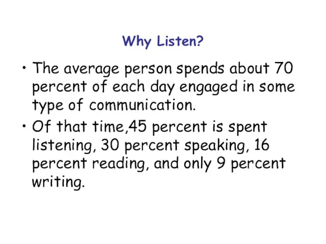 Why Listen? The average person spends about 70 percent of each day