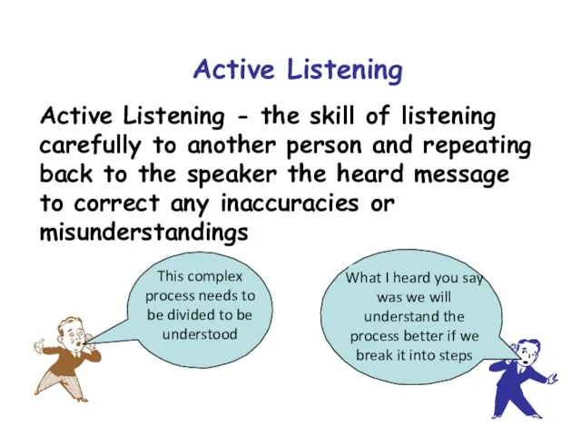 Active Listening Active Listening - the skill of listening carefully to another