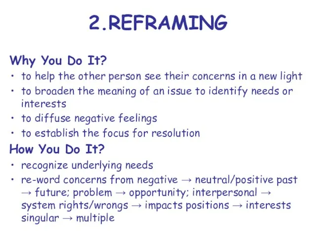 2.REFRAMING Why You Do It? to help the other person see their