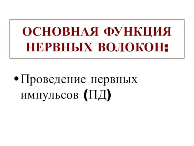 ОСНОВНАЯ ФУНКЦИЯ НЕРВНЫХ ВОЛОКОН: Проведение нервных импульсов (ПД)