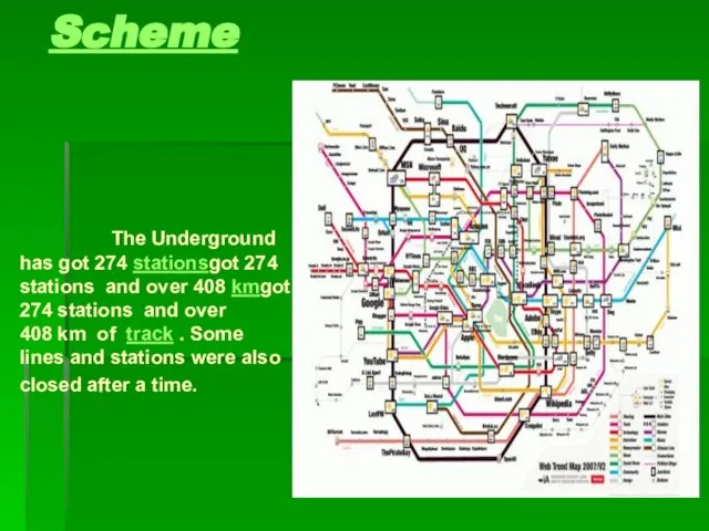 Scheme The Underground has got 274 stationsgot 274 stations and over 408