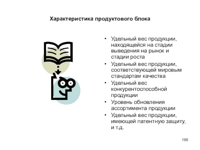 Характеристика продуктового блока Удельный вес продукции, находящейся на стадии выведения на рынок