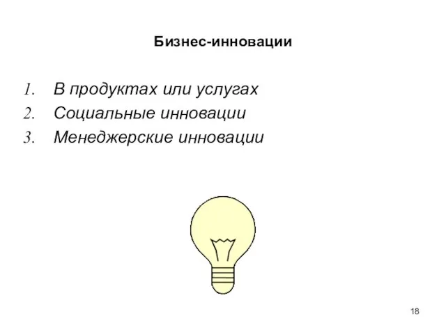 Бизнес-инновации В продуктах или услугах Социальные инновации Менеджерские инновации