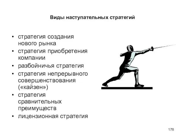 Виды наступательных стратегий стратегия создания нового рынка стратегия приобретения компании разбойничья стратегия