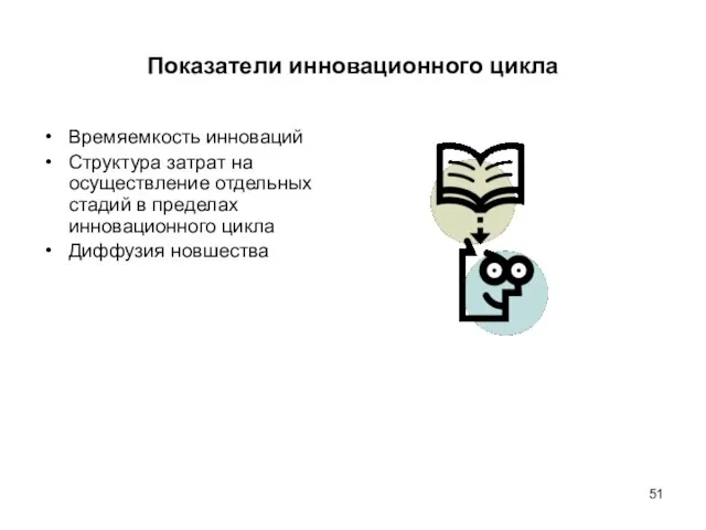 Показатели инновационного цикла Времяемкость инноваций Структура затрат на осуществление отдельных стадий в