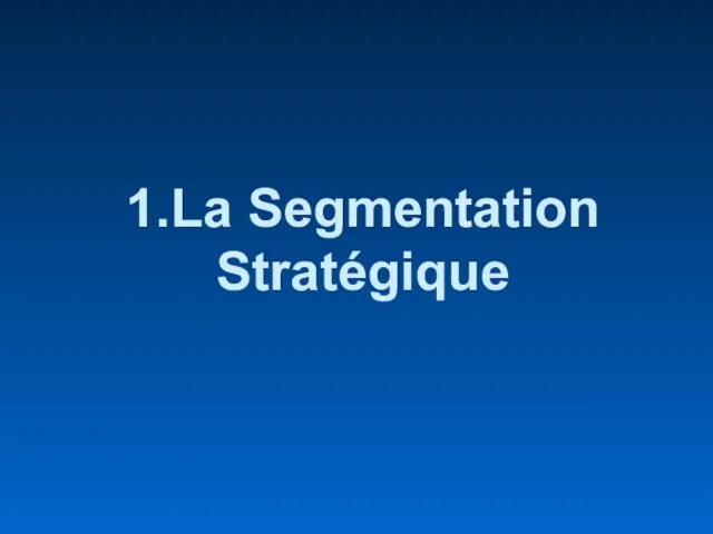 1.La Segmentation Stratégique