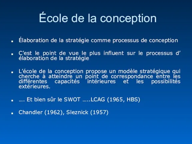 École de la conception Élaboration de la stratégie comme processus de conception