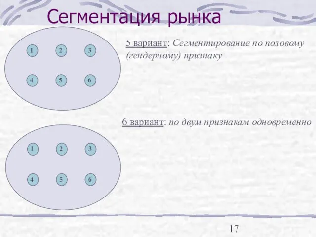 Сегментация рынка 5 вариант: Сегментирование по половому (гендерному) признаку 6 вариант: по двум признакам одновременно