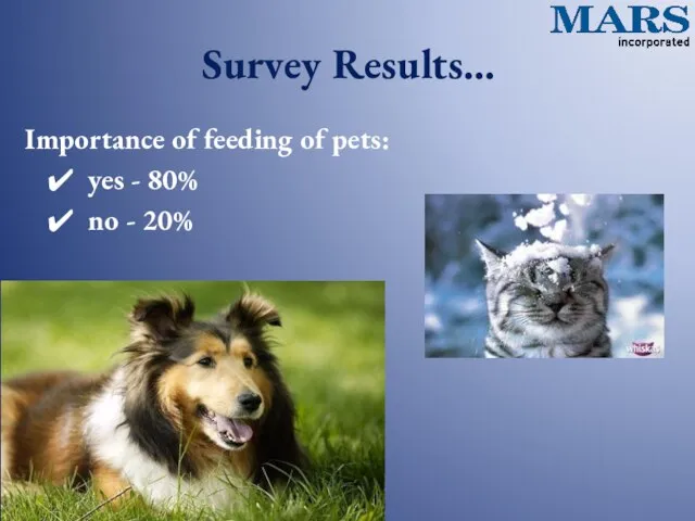 Survey Results… Importance of feeding of pets: yes - 80% no - 20%