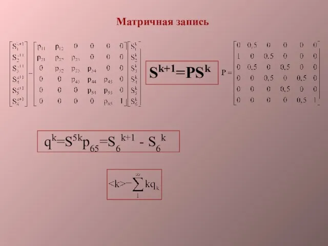 Sk+1=PSk Матричная запись qk=S5kp65=S6k+1 - S6k