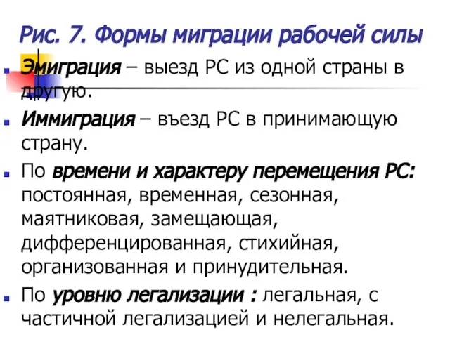 Рис. 7. Формы миграции рабочей силы Эмиграция – выезд РС из одной