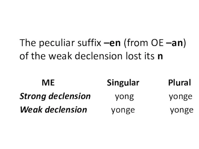 The peculiar suffix –en (from OE –an) of the weak declension lost