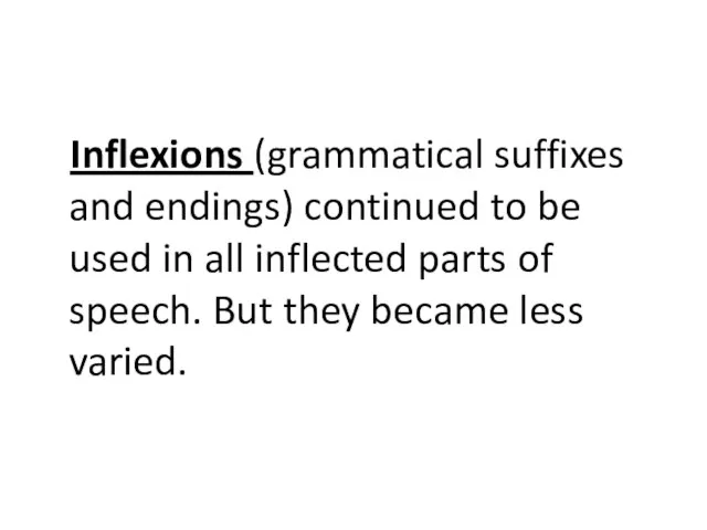 Inflexions (grammatical suffixes and endings) continued to be used in all inflected