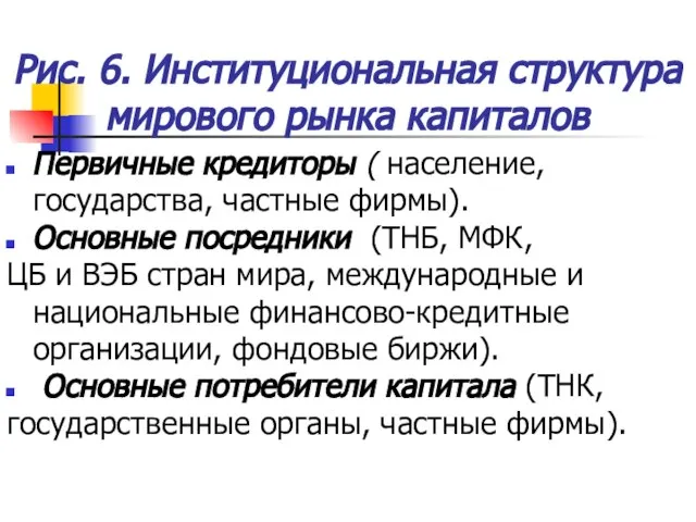 Рис. 6. Институциональная структура мирового рынка капиталов Первичные кредиторы ( население, государства,