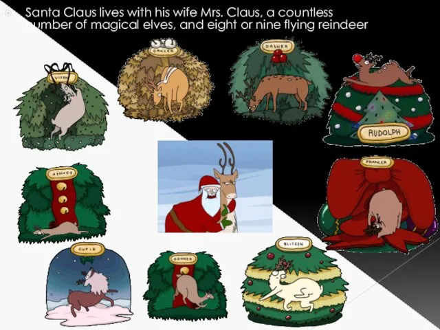 Santa Claus lives with his wife Mrs. Claus, a countless number of