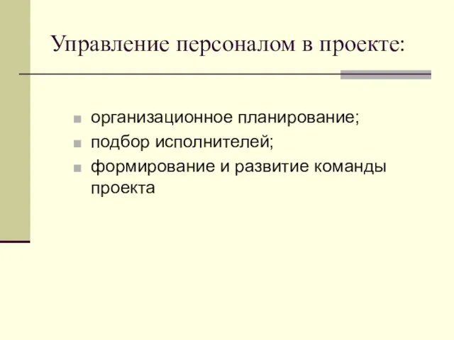 Управление персоналом в проекте: организационное планирование; подбор исполнителей; формирование и развитие команды проекта