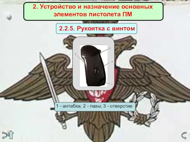 2. Устройство и назначение основных элементов пистолета ПМ 2.2.5. Рукоятка с винтом