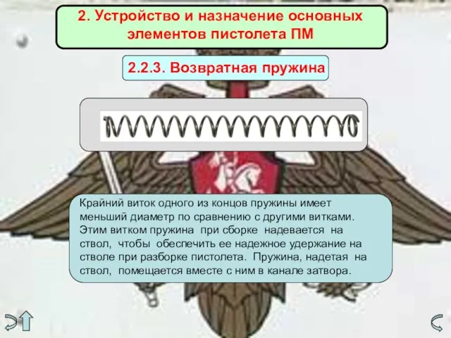 2. Устройство и назначение основных элементов пистолета ПМ 2.2.3. Возвратная пружина Крайний